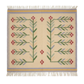 Cream Folk Art Cotton Flat Weave Rug with Botanical Vines