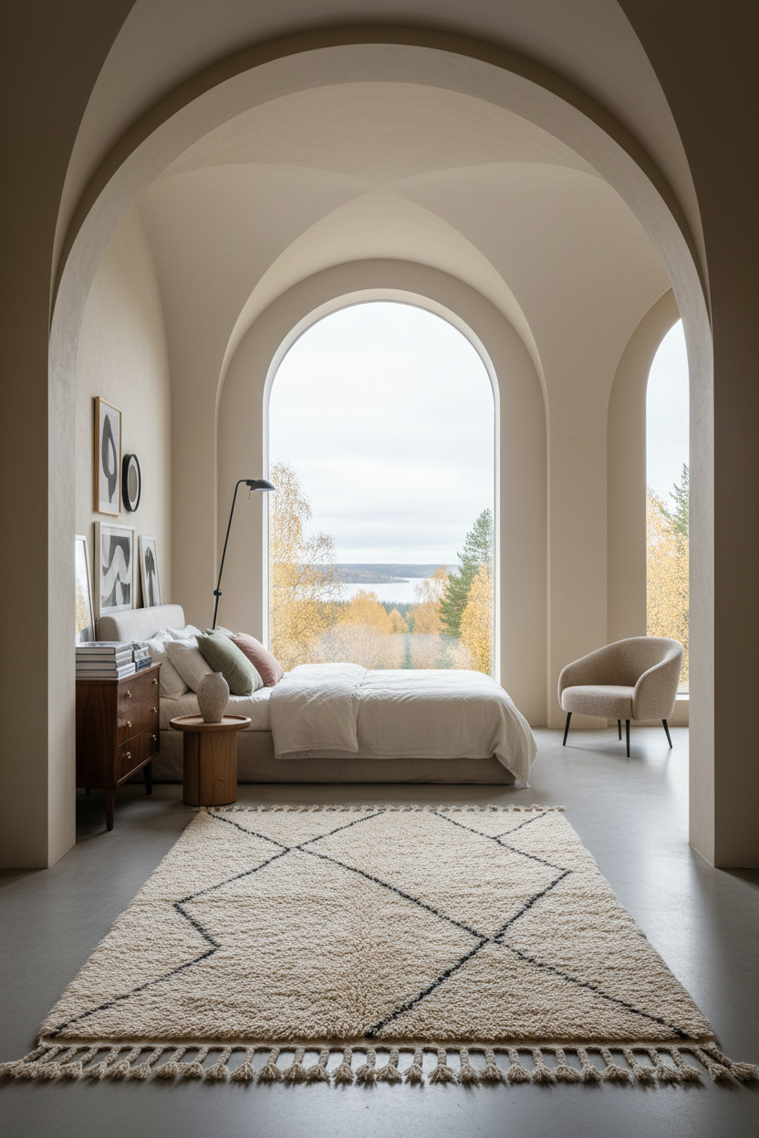 Ivory Beni Ourain Style Moroccan Shag Rug with Charcoal Diamonds