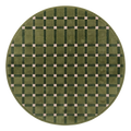 Olive Green Round Hand-Tufted Rug with Pink Windowpane Grid
