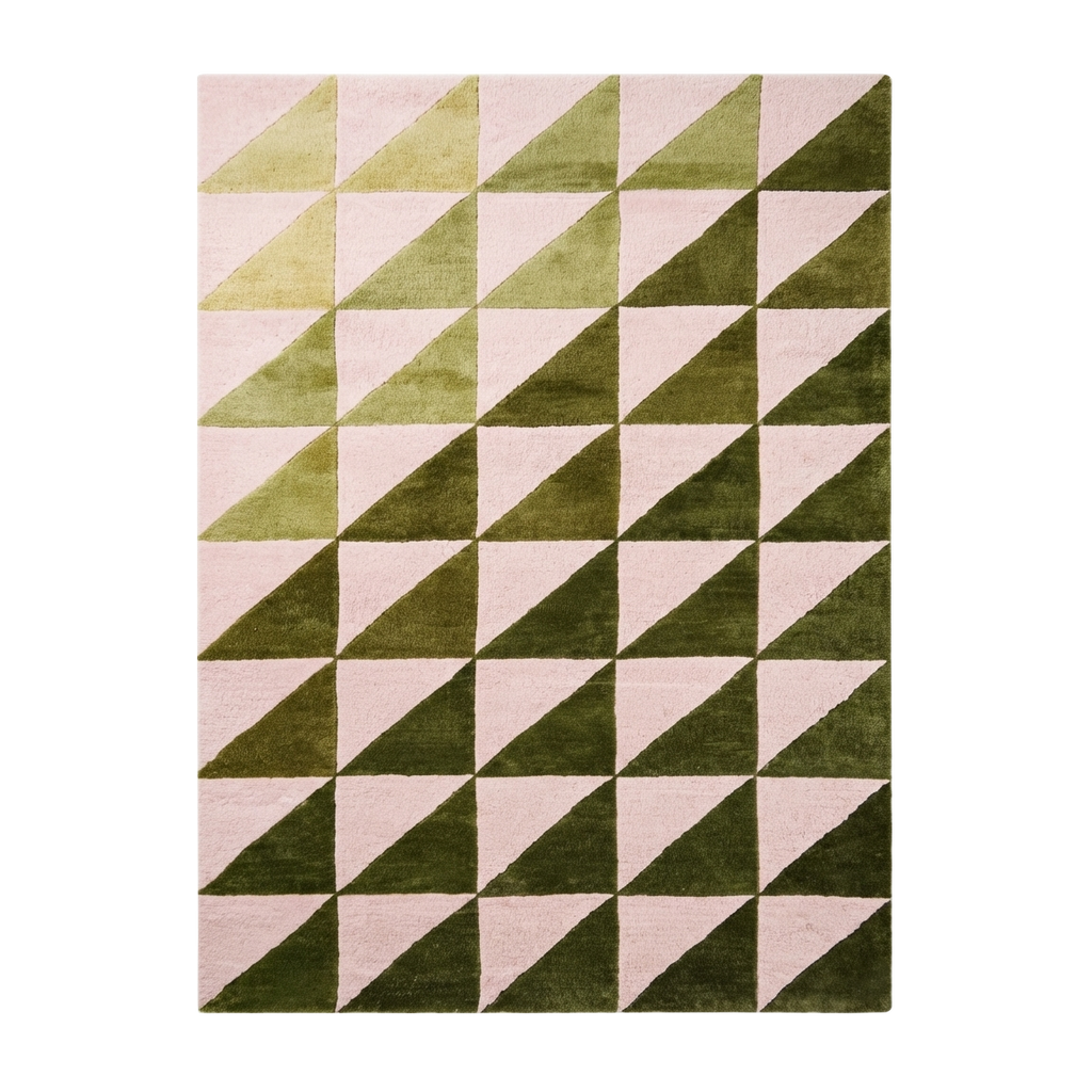 Pink and Olive Triangle Gradient Hand-Tufted Rug