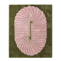Olive Green Hand-Tufted Rug with Pink Art Deco Swirl Medallion