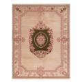 Blush Pink Hand-Knotted Rug with Olive Green Persian Medallion