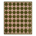 Olive Green Hand-Tufted Rug with Pink Cross Grid