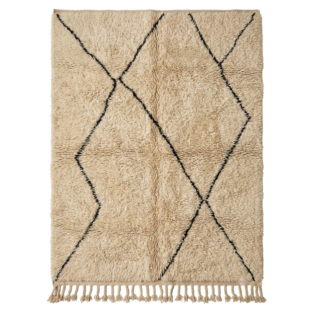 Ivory Beni Ourain Style Moroccan Shag Rug with Charcoal Diamonds