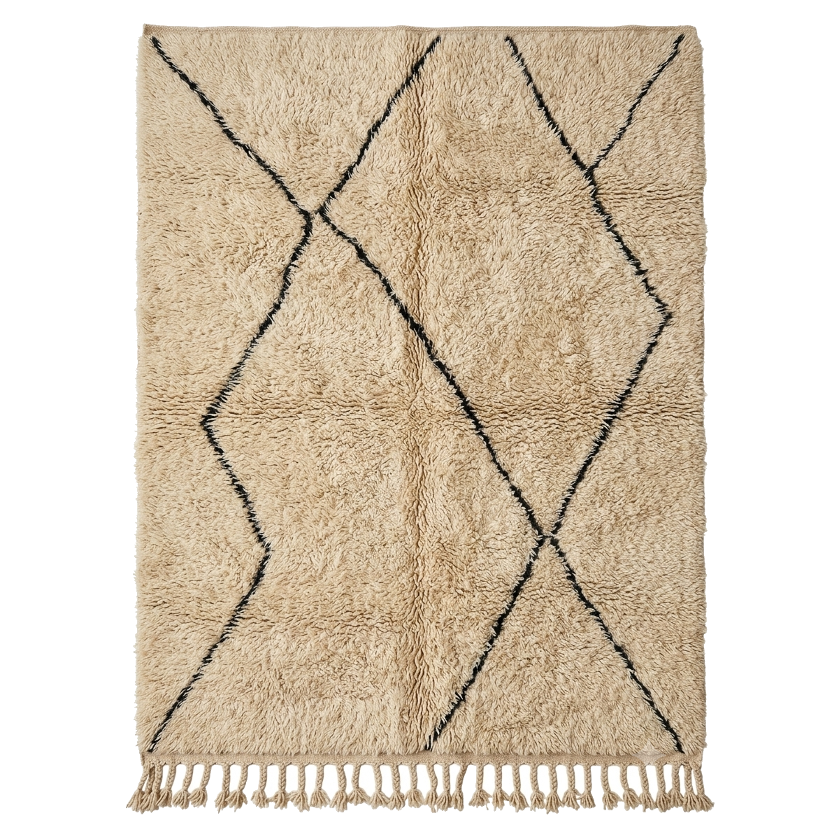 Ivory Beni Ourain Style Moroccan Shag Rug with Charcoal Diamonds
