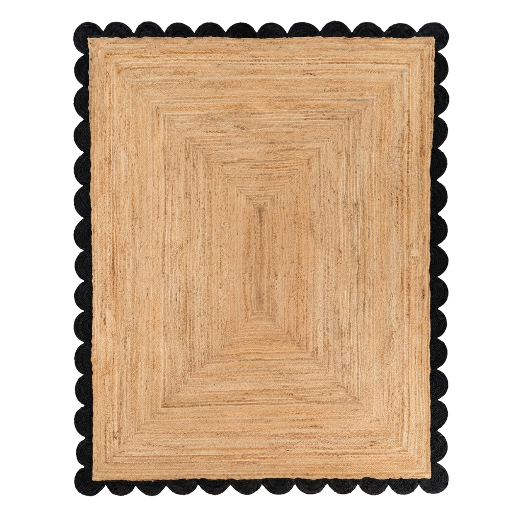 Natural Braided Jute Rug with Black Scalloped Border