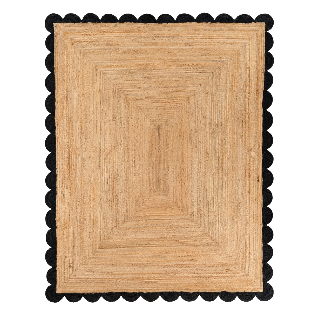 Natural Braided Jute Rug with Black Scalloped Border
