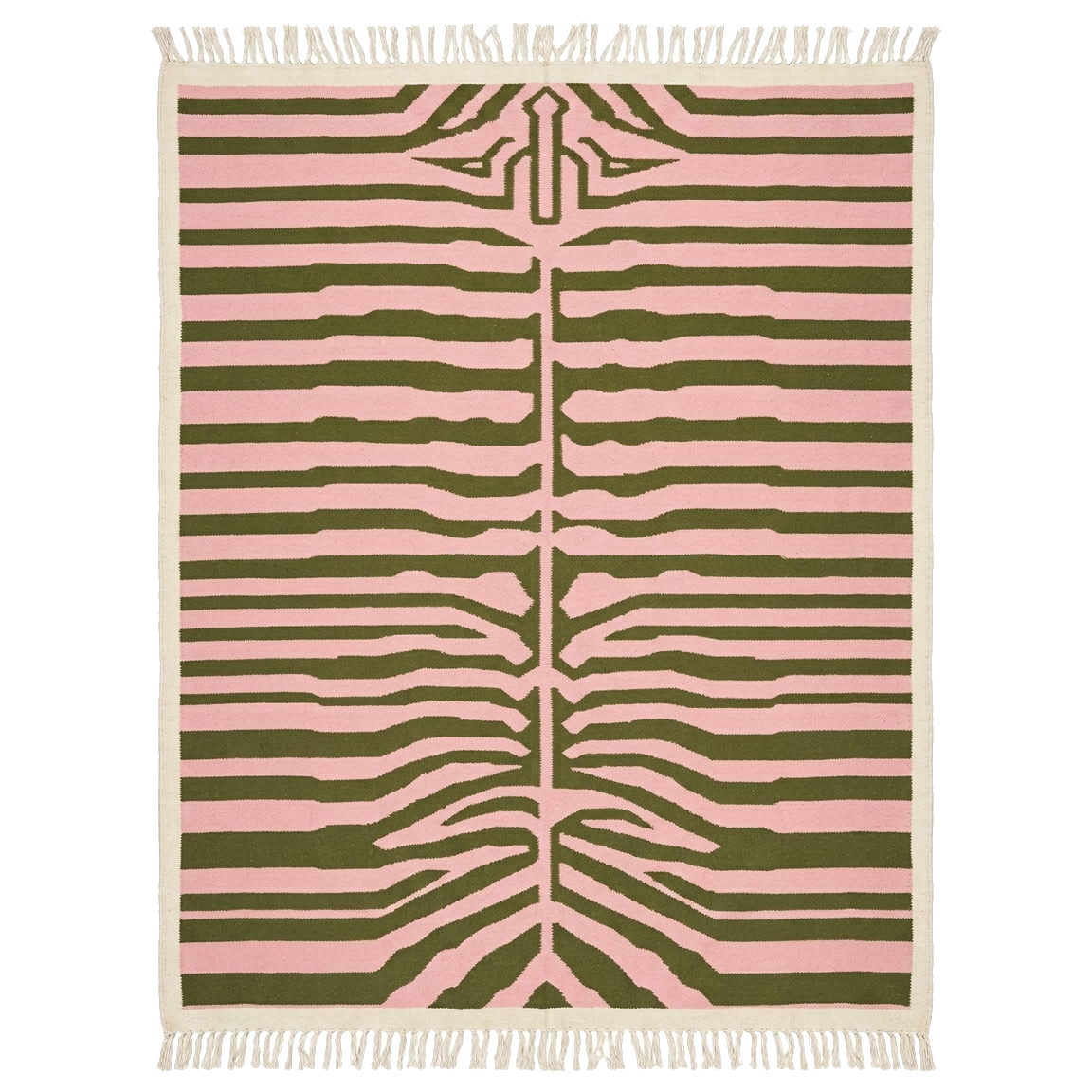 Pink and Olive Green Zebra Stripe Cotton Flat Weave Rug