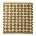 Olive Green and Pink Dot Grid Cotton Flat Weave Rug